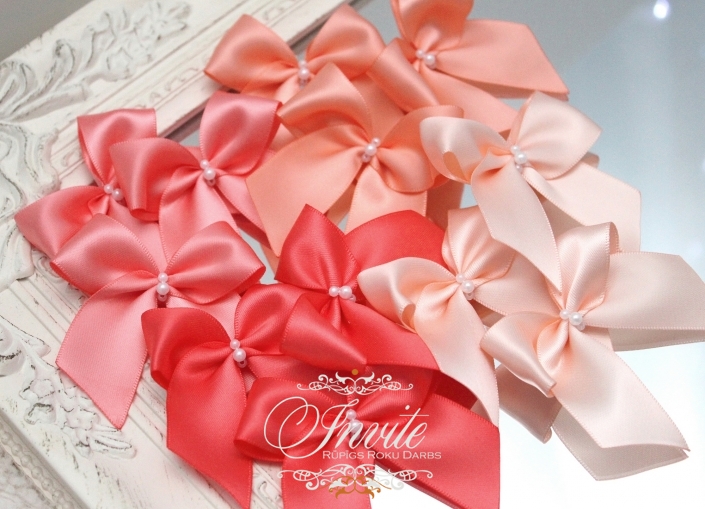 DETAILS LOVING 10PCS WIDE RIBBON BOWS WITH PEARL coral SHADES